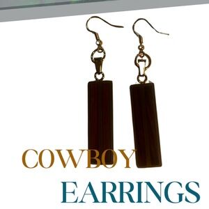 Brown Rectangular Cowboy Earrings